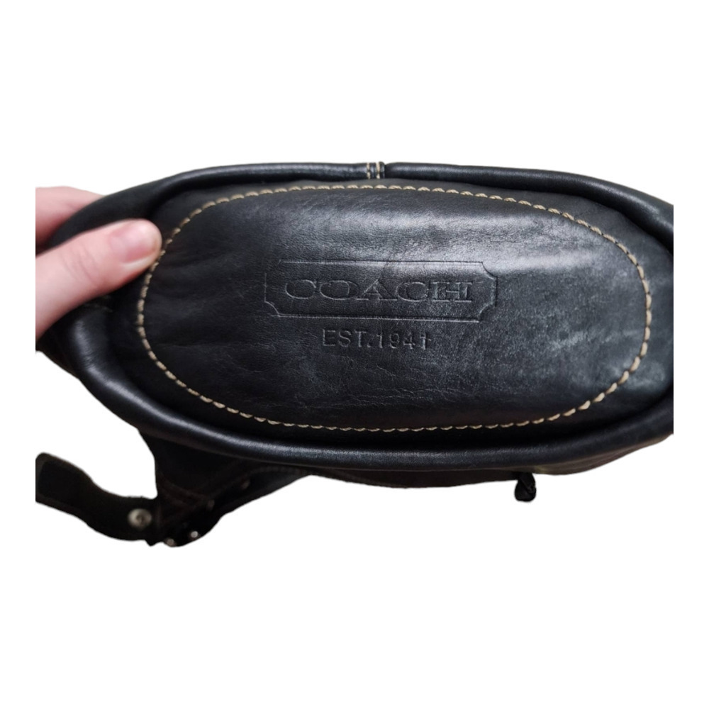 COACH Black Leather Duffle w Exterior Zipper Pocket Crossbody to Shoulder Strap - Picture 6 of 11